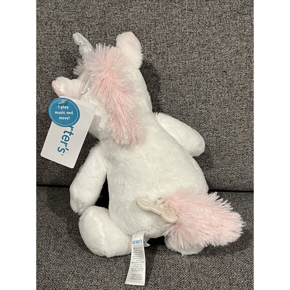 Carters Plush Unicorn White Pink Baby Lovey Wind Up Musical Toy Twinkle Star New - Picture 3 of 6